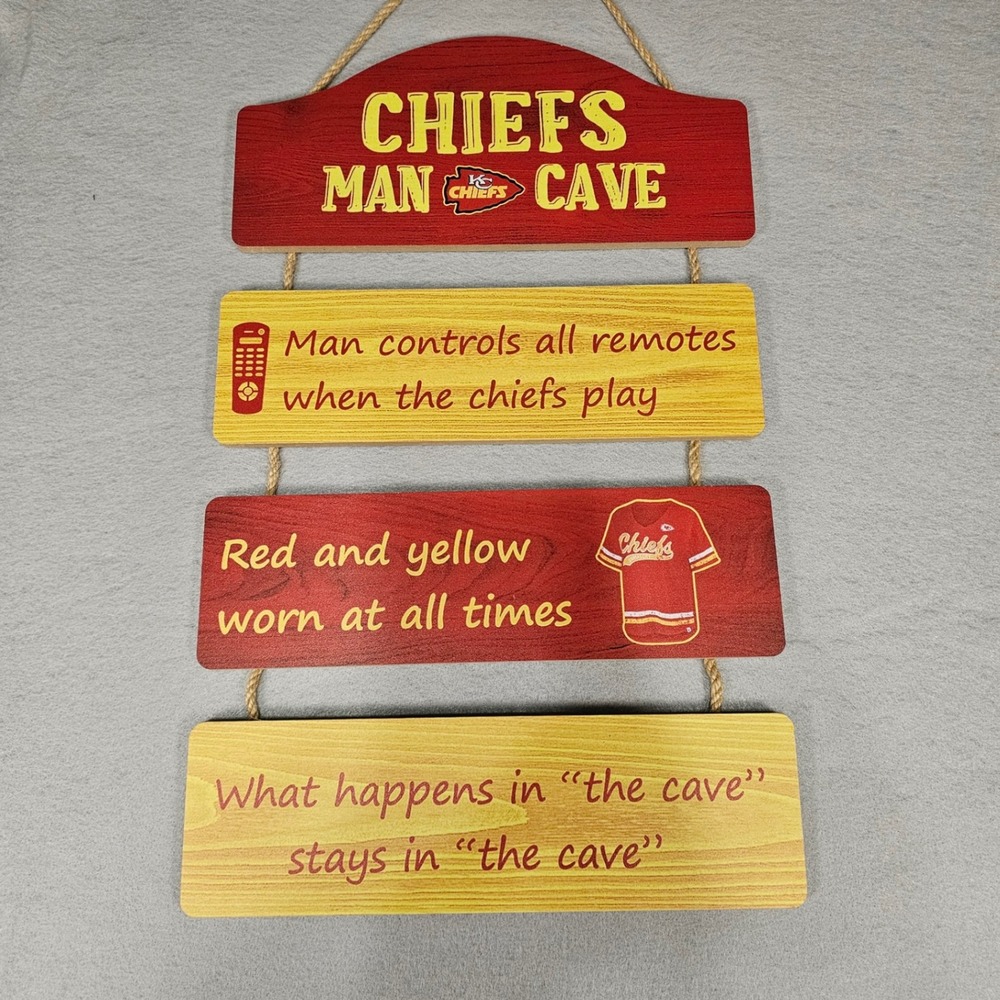 Kansas City Chiefs Man Cave Hanging Sign Football Fan Wall Decor Red Yellow